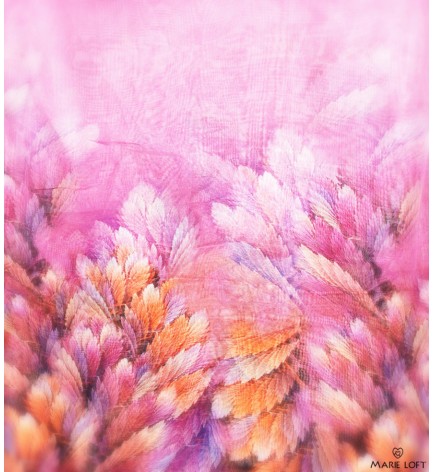 鮮やか 羽毛 紫 スカーフ ポリエステル プリント 大判 ショール ストール プリント